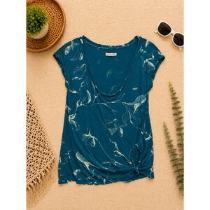American Eagle Outfitters Teal Floral Side Knot Top Women's Medium Boho Tee